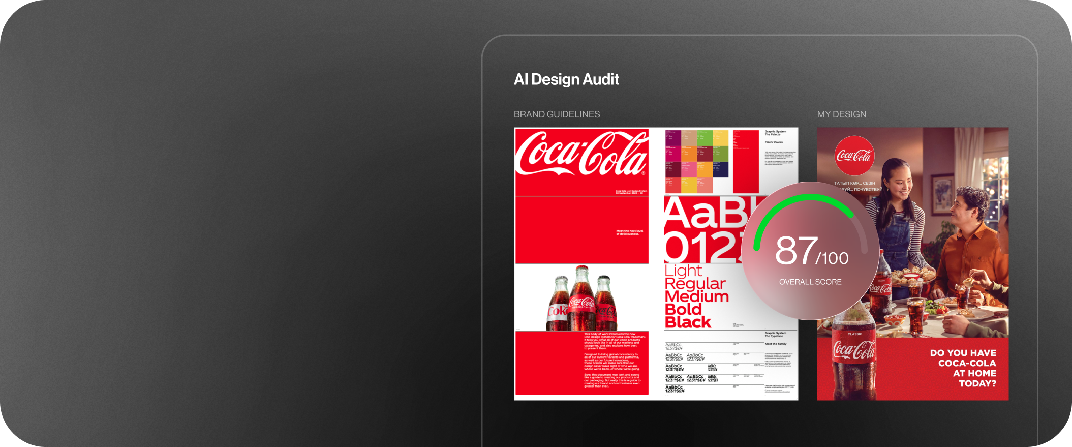 AI design audit view with score and annotations