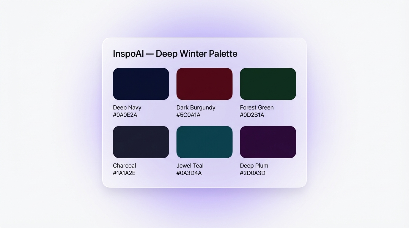 InspoAI Deep Winter Palette Swatches — UI Mockup