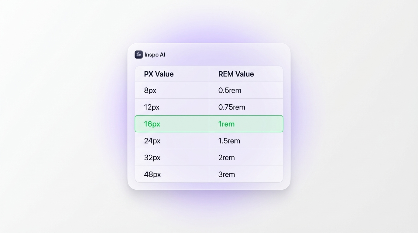 PX to REM Conversion Reference Table