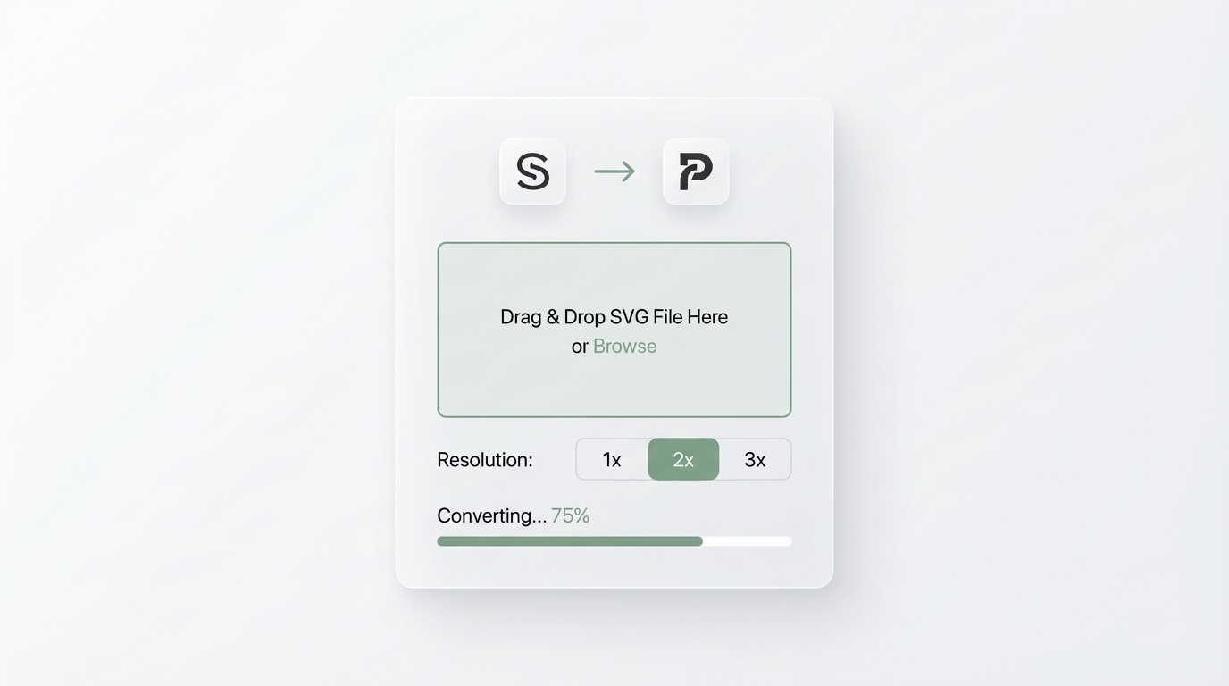 SVG to PNG converter UI showing resolution selector and conversion interface
