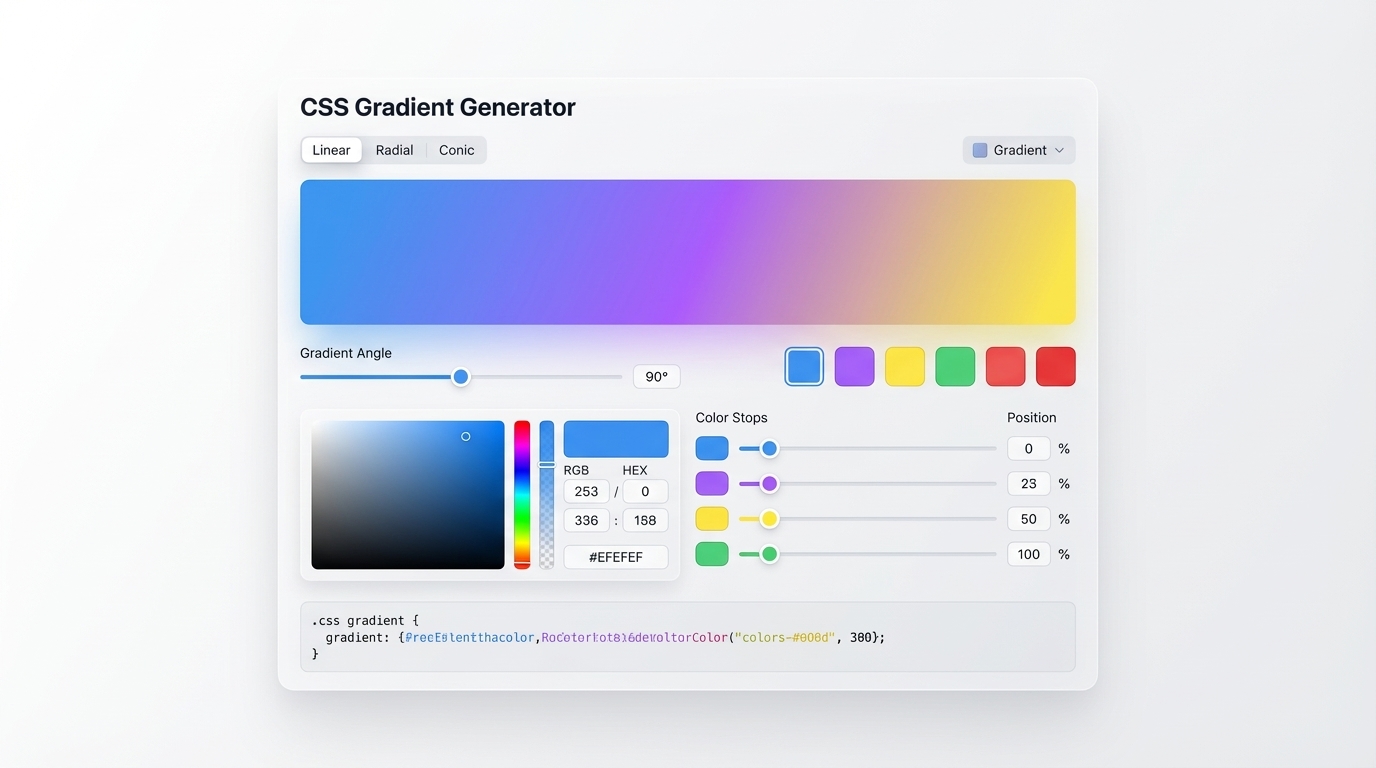 CSS Gradient Generator UI — Color Stop Controls and Gradient Type Selector