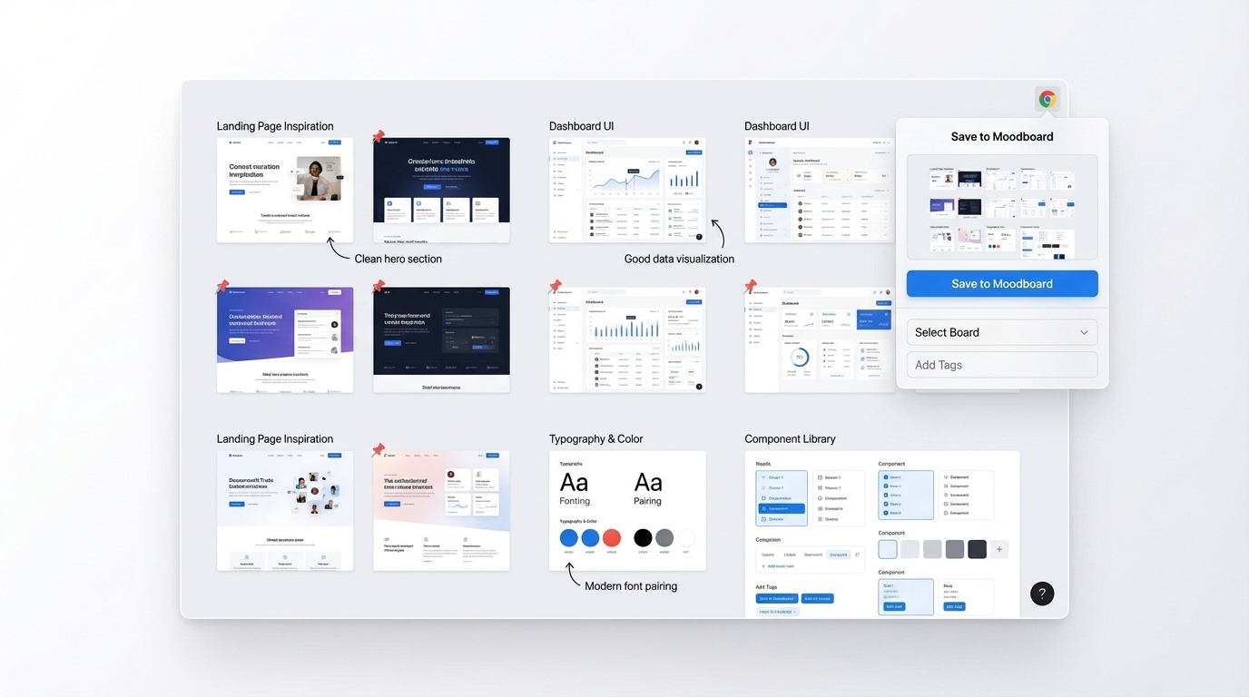 Figma board with organized screenshot captures and annotations