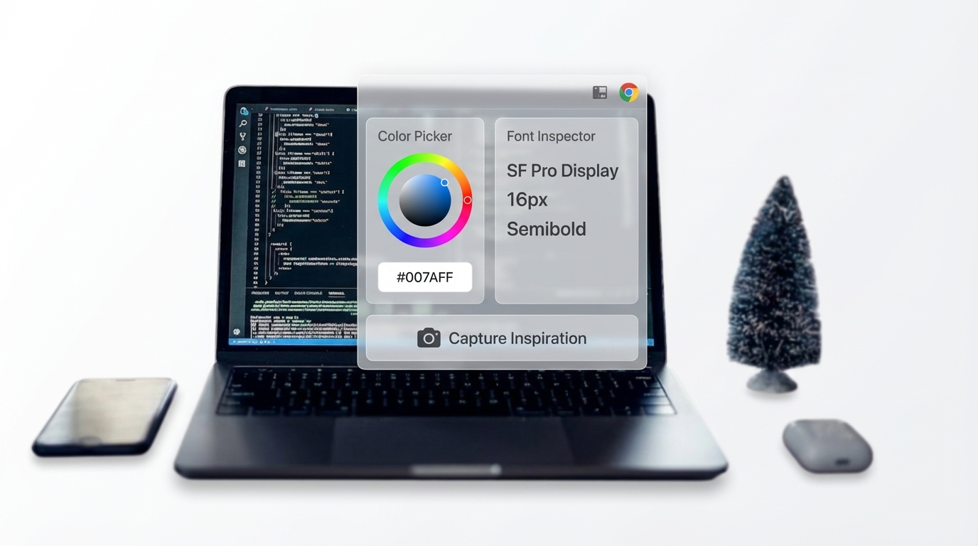 Chrome extension popup UI showing color inspector and inspiration capture interface