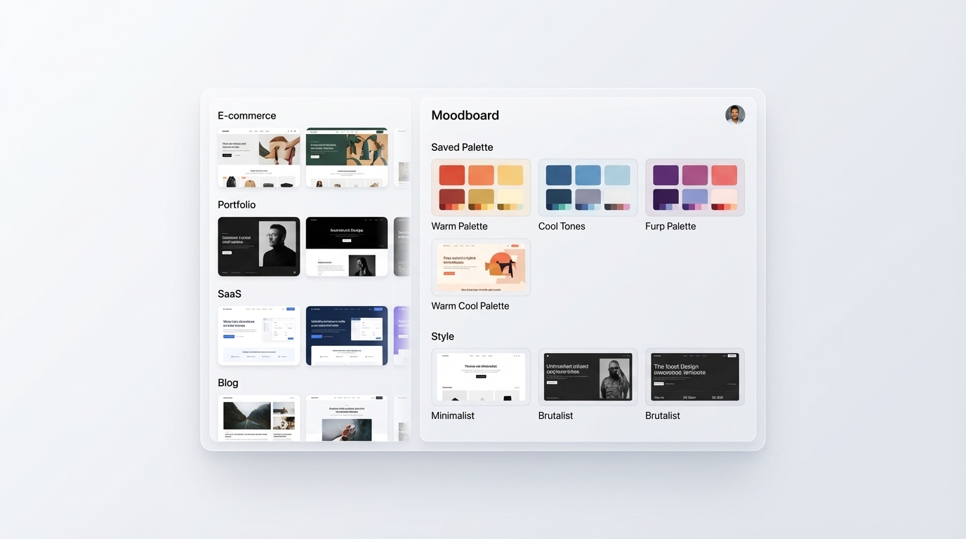 Design inspiration library with categorized moodboard and saved UI patterns in Figma