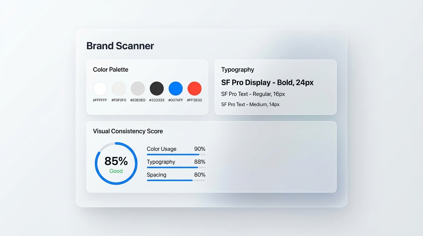 Inspo AI brand scanner interface showing color palettes and typography analysis