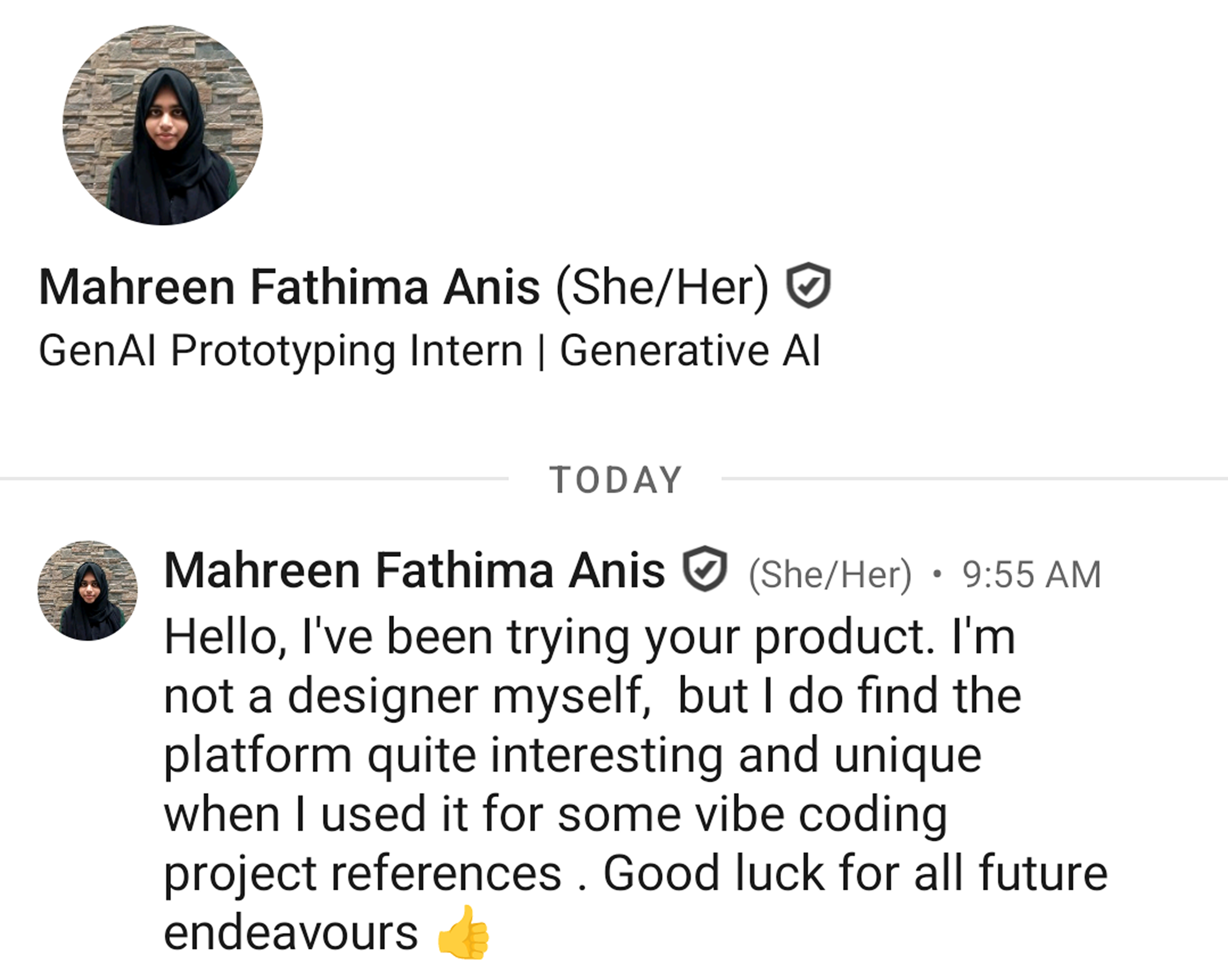 User testimonial